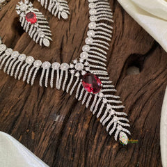 Red Bridal American Diamond Short Neckpiece -G10811