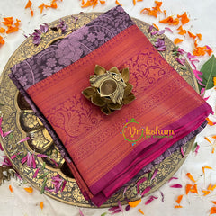 Violet with Orange Pink Kora Muslin Saree-VS1710
