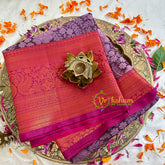 Violet with Orange Pink Kora Muslin Saree-VS1710