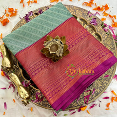 Sage Green with Pink Kora Muslin Saree-VS1711