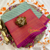 Sage Green with Pink Kora Muslin Saree-VS1711