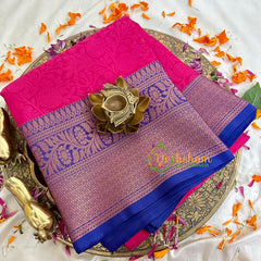 Pink with Blue Kora Muslin Saree-VS1714