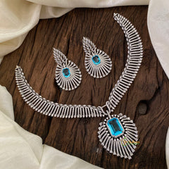 Light Blue Bridal American Diamond Short Neckpiece -G10818