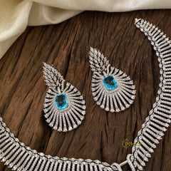 Light Blue Bridal American Diamond Short Neckpiece -G10818