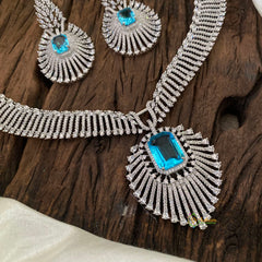 Light Blue Bridal American Diamond Short Neckpiece -G10818