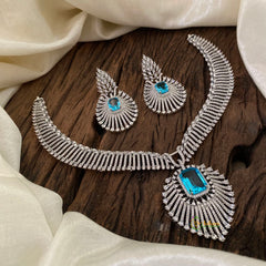 Light Blue Bridal American Diamond Short Neckpiece -G10818