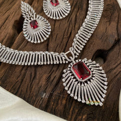 Red Bridal American Diamond Short Neckpiece -G10819