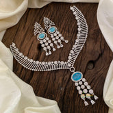 Light Blue Bridal American Diamond Short Neckpiece -G10822