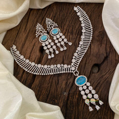 Light Blue Bridal American Diamond Short Neckpiece -G10822