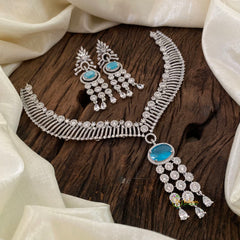 Light Blue Bridal American Diamond Short Neckpiece -G10822