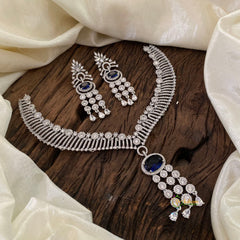 Deep Blue Bridal American Diamond Short Neckpiece -G10820