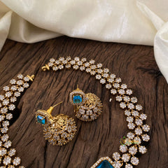 Light Blue American Diamond Choker Short Neckpiece -G10833