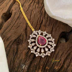 Premium AD Stone Maang Tikka-Red-G10841