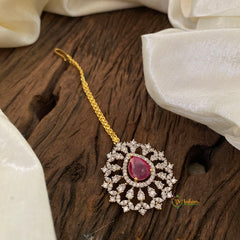 Premium AD Stone Maang Tikka-Red-G10841