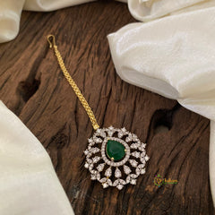 Premium AD Stone Maang Tikka-Green-G10840