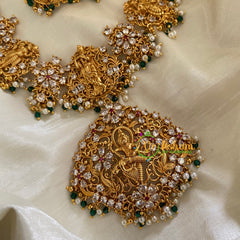 Shri Vishnu Dasavathar Neckpiece - Tiny Green Bead, Pearl -G2207