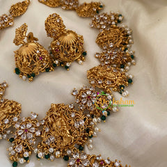 Shri Vishnu Dasavathar Neckpiece - Tiny Green Bead, Pearl -G2207