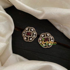 Red Victorian Diamond Studs-Geometric -VV829