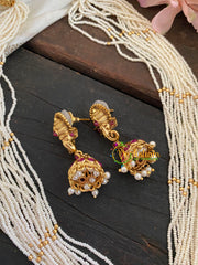 Premium Ganesh Pendant Pearl Neckpiece-Red-G4695