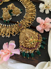Premium Neckpiece with Ganesh Pendant -Green Bead-G4699