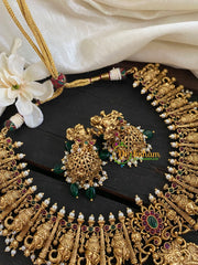 Premium Neckpiece with Ganesh Pendant -Green Bead-G4699