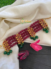 Traditional Kemp Layered Bead High Neck Choker-Maroon-K085