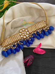 Traditional High Neck Choker-Blue Bead-083