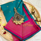 Peacock Green Blue with Pink Paithani Soft Silk Saree -VS2240