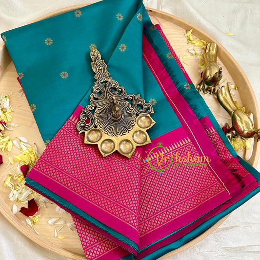 Peacock Green Blue with Pink Paithani Soft Silk Saree -VS2240