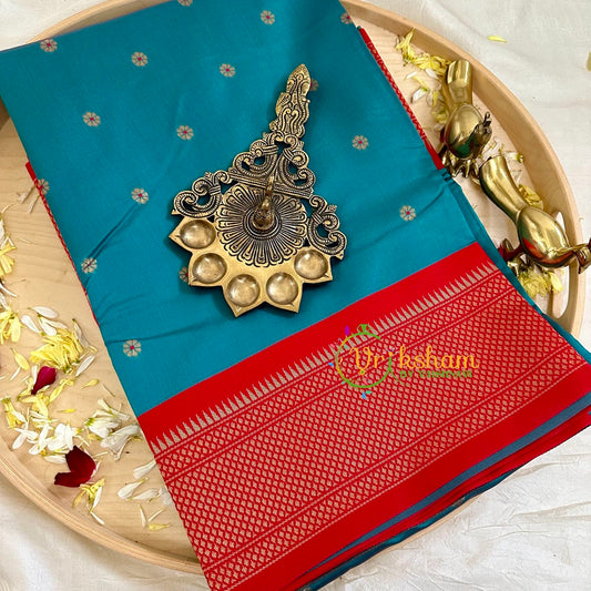 Peacock Green Blue with Red Paithani Soft Silk Saree -VS2244