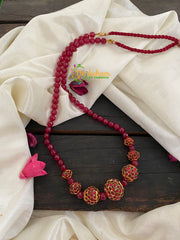 Red Bead Red Rudraksh Kemp Neckpiece-K034