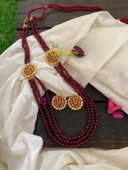 Traditional Kemp Mugappu Red Layered Mala-K020