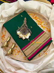 Dark Green with Pink Border Paithani Pure Silk Saree -VS776