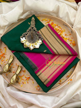 Dark Green with Pink Border Paithani Pure Silk Saree -VS776