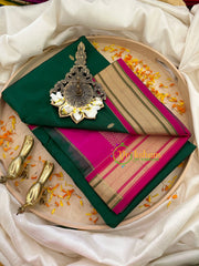 Dark Green with Pink Border Paithani Pure Silk Saree -VS776