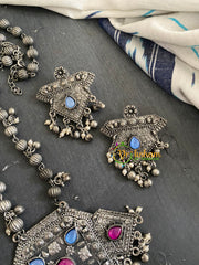Silver Look Alike Pendant Chain -Blue Pink-S727