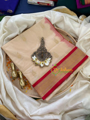 Beige with Red Paithani Pure Silk Saree -VS783