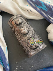 Silver Look Alike Statement Handcuff Bracelet -Floral-S756