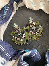 Oxidized German Silver Danglers -Algal Green -Twin Bird-S746