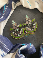 Oxidized German Silver Danglers -Algal Green -Twin Bird-S746