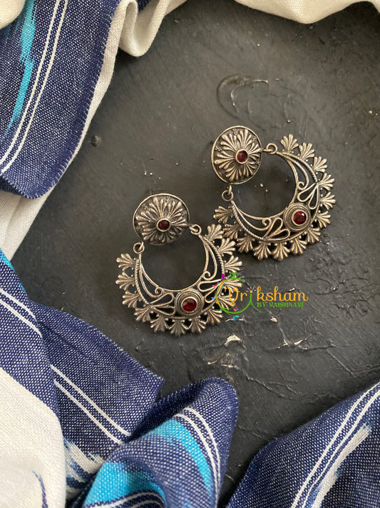 Oxidized German Silver Danglers -Red-S749