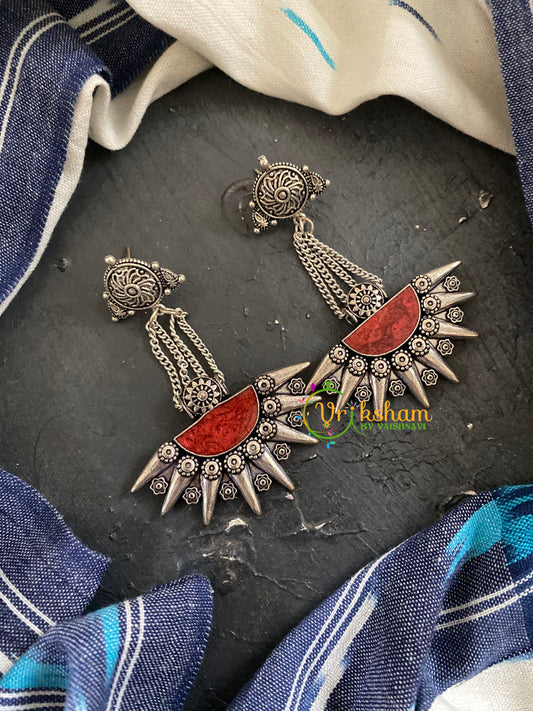 Oxidized German Silver Danglers -Brick Red-S744