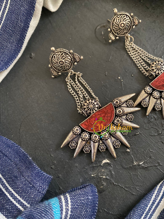 Oxidized German Silver Danglers -Brick Red-S744