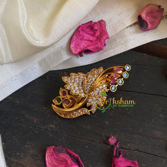 AD Stone Gold Saree Pin -Red Green Brooch-G5771