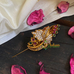 AD Stone Gold Saree Pin -Red Green Brooch-G5771