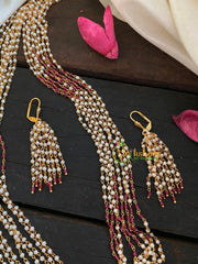 White and Red Layered Beaded Malai -G4709