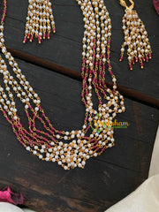 White and Red Layered Beaded Malai -G4709