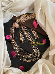 Layered Pearl White and Red Green beads Malai-G4711