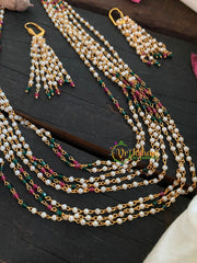 Layered Pearl White and Red Green beads Malai-G4711