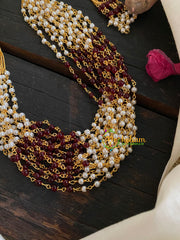 Layered Pearl White and Red Maroon Beads-G4720
